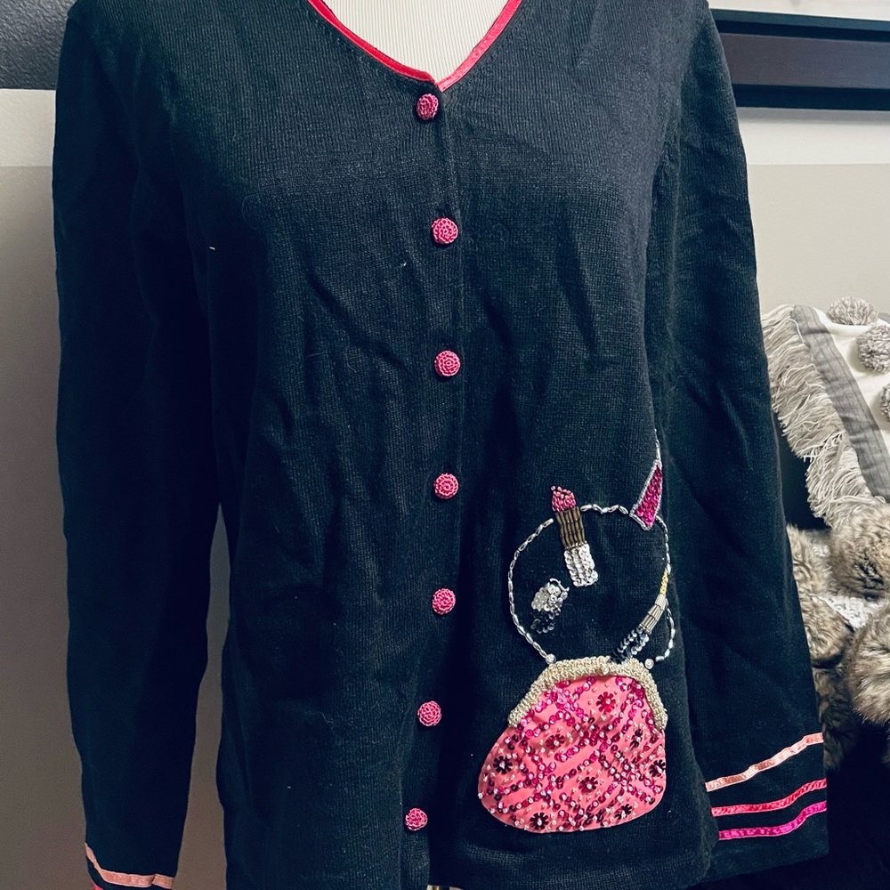 Michael Simon New York Embellished Purse/Lipstick Cardigan size (M)